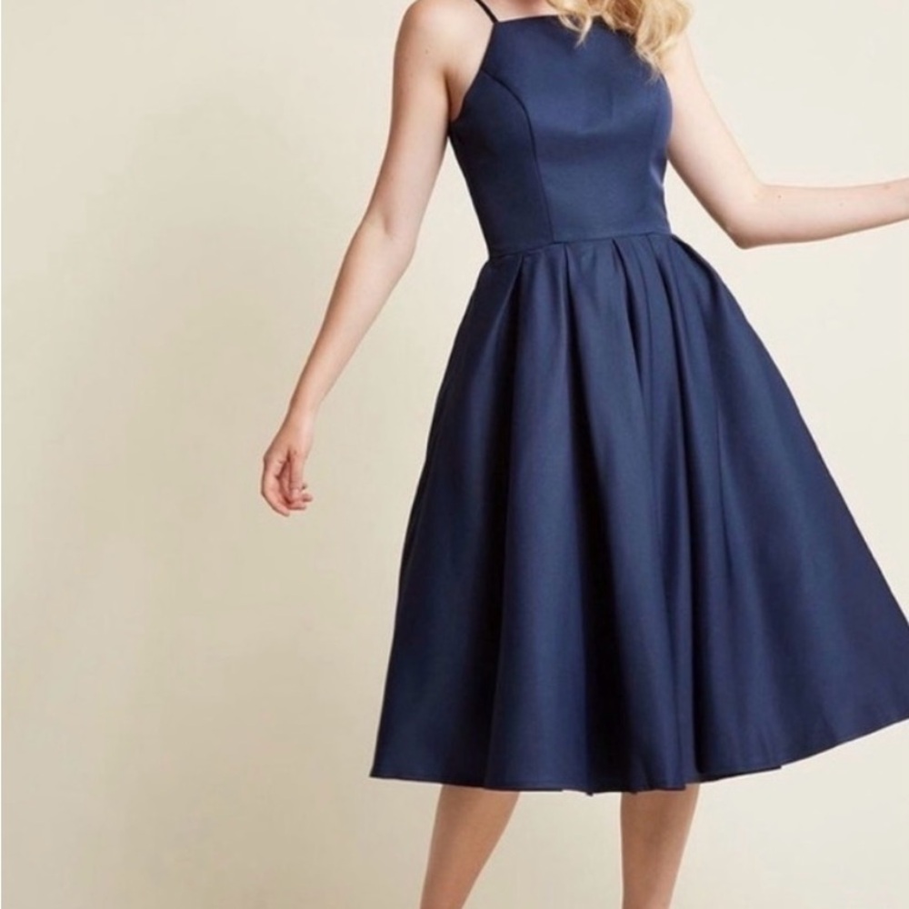 ModCloth Chi Chi London Navy Midi Retro Wedding Guest Dress